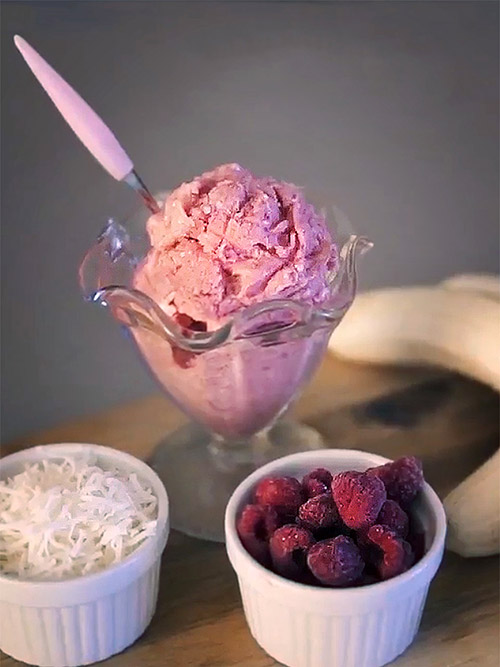 healthy ice cream, raspberry nice cream by danielle shine