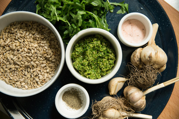 Arugula and sunflower seed Pesto, photograph by Bill Miles