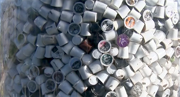 Glass container of thousands of disposed K-cups
