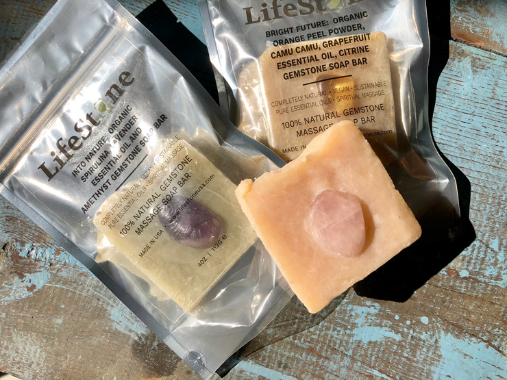 Lilfestone botanical soaps with gemstones. Photograph by Bill Miles