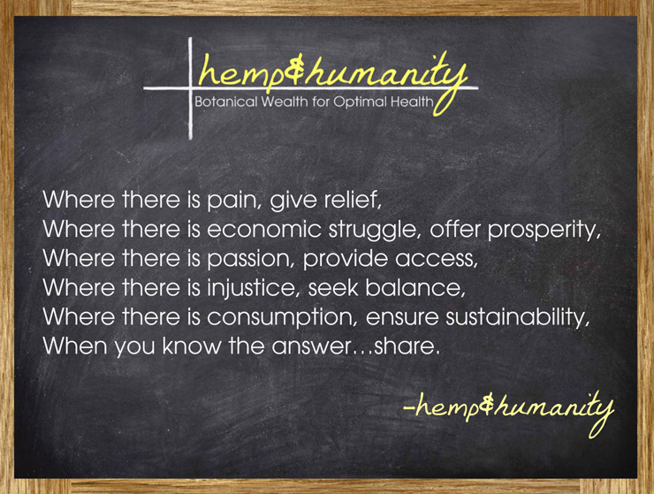 Chalkboard with mantra for hemp&humanity
