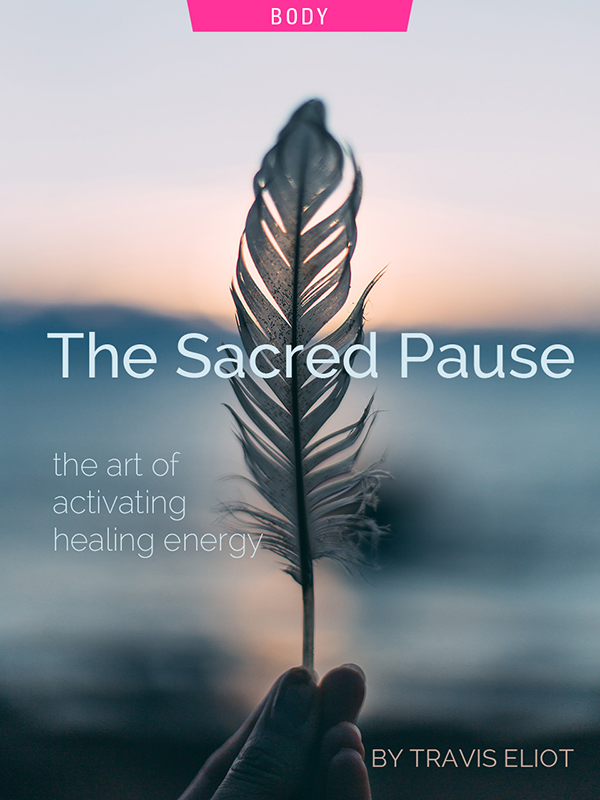 The Sacred Pause, by Travis Eliot. Photograph of bird feather by Daiga Ellaby
