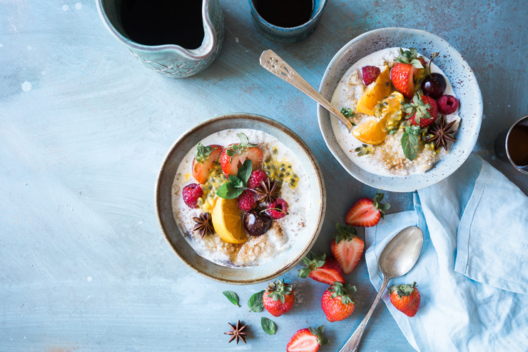 Healthy Diet by Rachel O'Conner; photograph of oatmeal and fruit by Brooke Lark