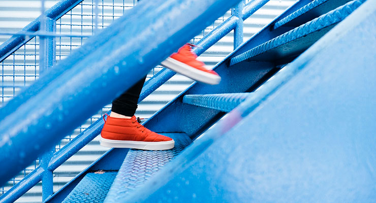 Exercise Ideas That Don’t Require a Trip to the Gym, by Jill Horbacewicz. Photograph of shoes walking up stairs, by Lindsay Henwood