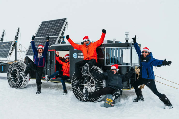 image of whole crew with Clean2Antarctic solar vehicle