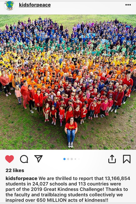 Instagram post for Kids For Peace of kids forming heart shape