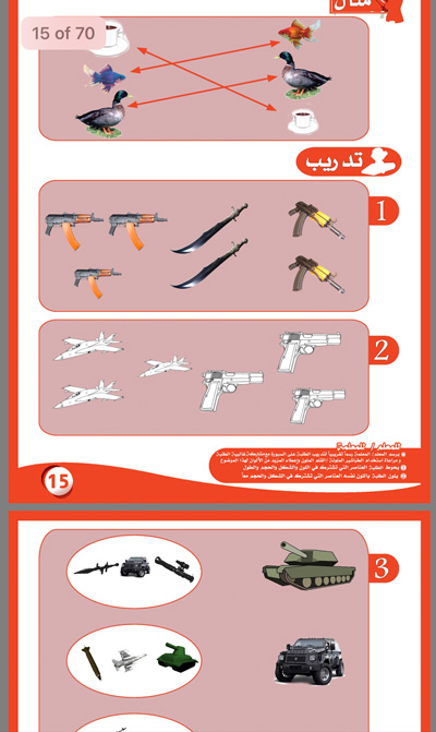 Illustration from an ISIS math book depicting weapons.