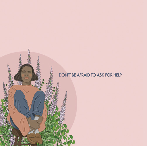 Image from Alison's book that reads "DON'T BE AFRAID TO ASK FOR HELP"