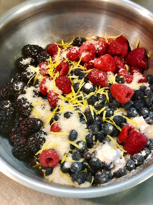 Photograph of the berry tart filling ingredients in a bowl
