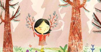ALPHABREATHS: The ABC’s of Mindful Breathing For Kids. Picture / Drawing of a child in the woods exhaling with the wind courtesy of Christopher Willard