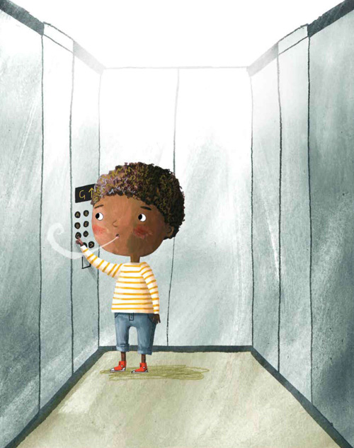 Drawing of a child in an elevator and breathing