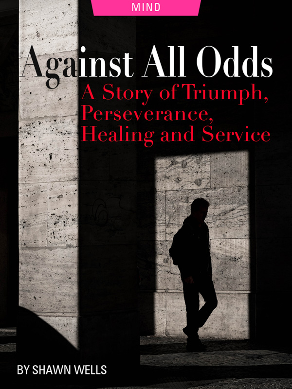 Against All Odds: A Story of Triumph, Perseverance, Healing and Service by Shawn Wells. Photograph of a man with a shadow by Rene Bohmer
