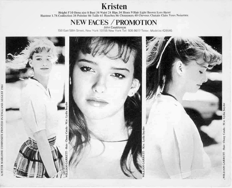 Kristen Noel's first 'comp' card (short for 'composite') at 16 years old