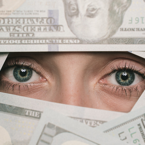 A Holistic Approach to Creating Wealth for Entrepreneurs, by Steven and Chutisa Bowman. Photograph of eyes peering through money by Wei Ding