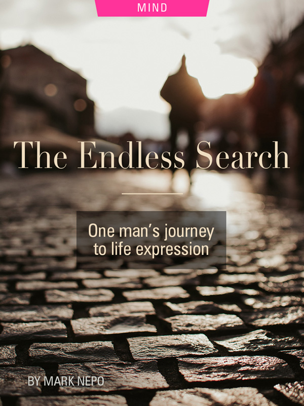 The Endless Search: One Man’s Journey To Life Expression, by Mark Nepo. Photograph of out of focus man on street by Nagy Arnold