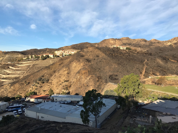 Photograph of the Malibu mountains after fire scorches the earth / plant life. Photograph courtesy of Andrea Yang