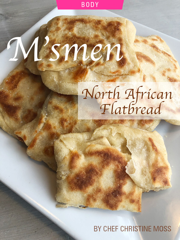 Recipe: M’smen North African Flatbread. Photograph of flatbread by Christine Moss