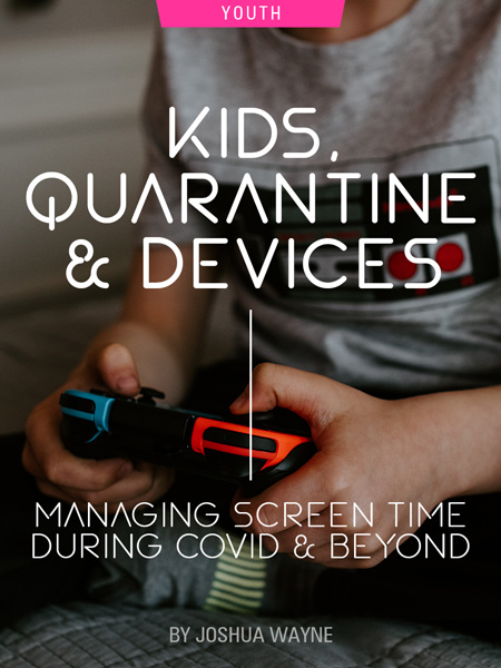 Kids, Quarantine & Devices: Managing Screen Time During COVID and Beyond by Joshua Wayne. Photograph of a child holding a video game controller by Kelly Sikkema.