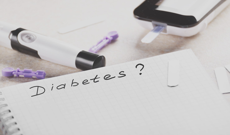 Diabetes: Why It’s Often Undiagnosed, Symptoms to Look for and What You Can Do, by Kristin Fuller. Photograph of pad with word Diabetes in ink and testing apparatus.